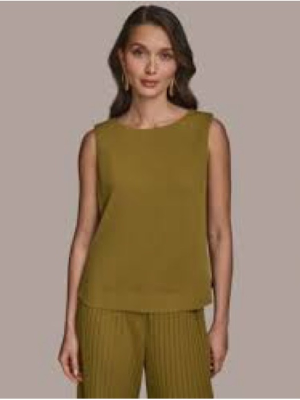 Donna Karan New York Women's Crewneck Sleeveless Top in the shade Olive Brine